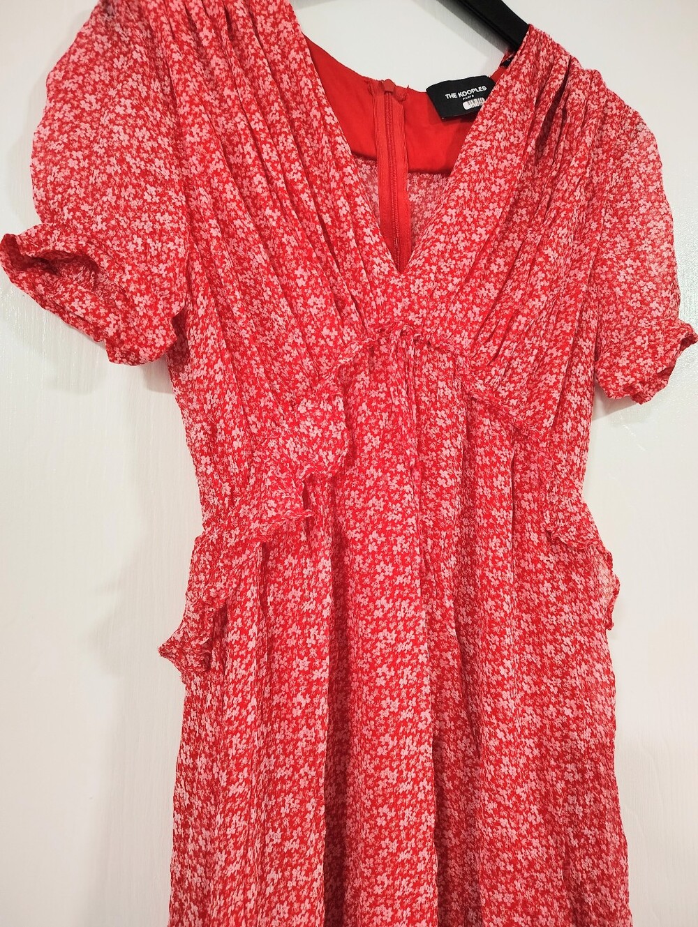 The Kooples Red Ditsy Floral Mini Dress Women's Large Coquette Scandigirl Preppy - Picture 9 of 12